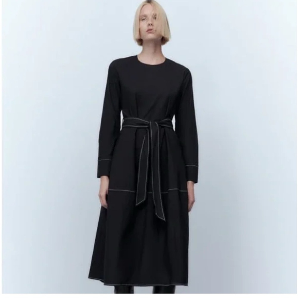 Zara Dress with Contrast Topstitching | M